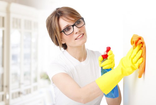 Professional commercial cleaning in a modern office lobby