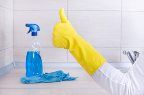 Eco-friendly commercial cleaning equipment in a business facility